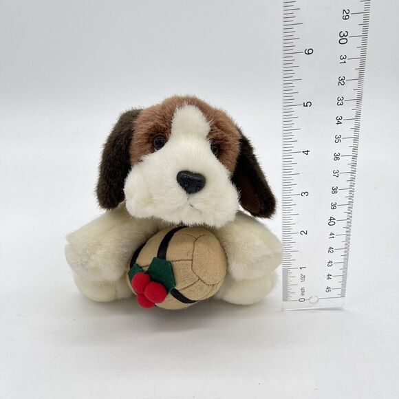 Vintage Small Russ Berrie Duke St Bernard Dog 5” Christmas Holiday Holly Barrel - Picture 8 of 10